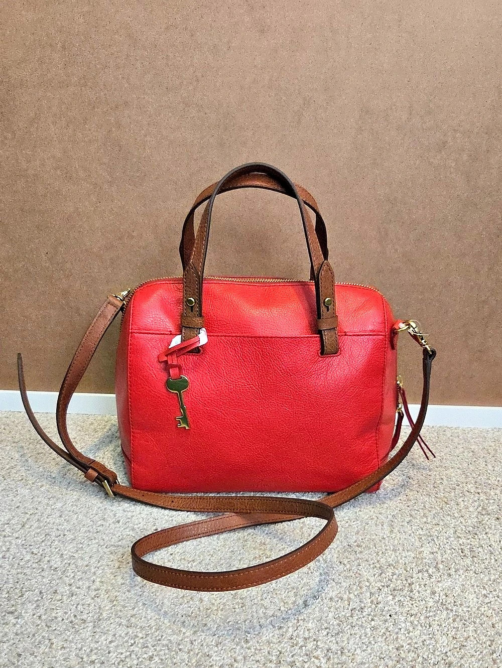 Fossil Rachel Satchel Red with Crossbody Strap